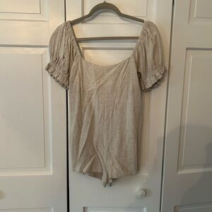 Cream Smocked Puff Sleeve Bodysuit Jumpsuit